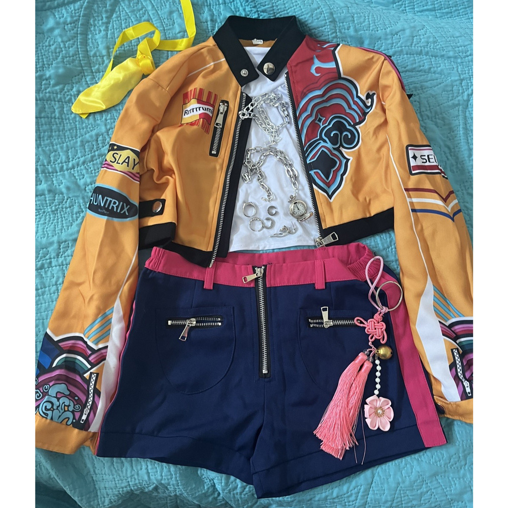 KPop Demon Hunters RUMI Costume Kids 5-8 Premium POCKETS Zip Accessories Norigae